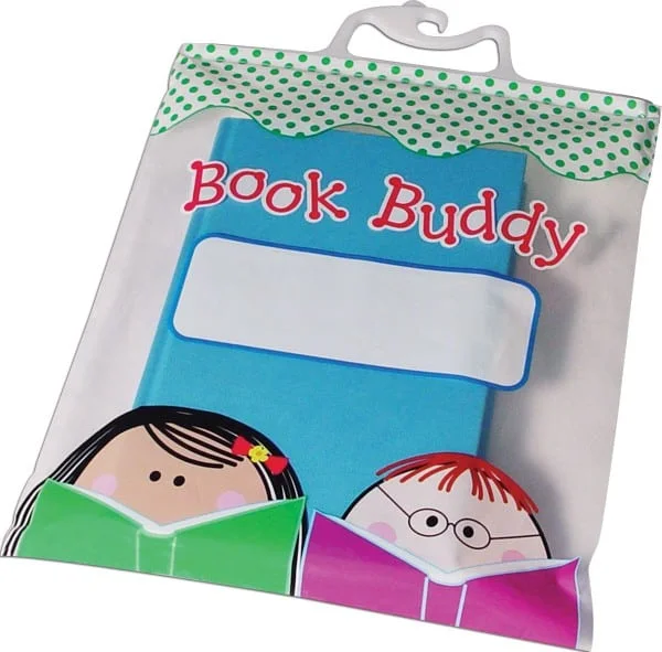 A book buddy is shown in its packaging.