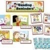 A display of reading reminders for children.