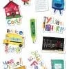 A bunch of stickers that are on the back of a book.