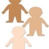A set of three cardboard cut outs of babies.