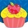 A cupcake with an apple on top of it.