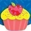 A cupcake with an apple on top of it.