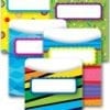 A set of six colorful file folders with different designs.