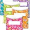 A set of four colorful file folders with different designs.