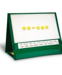 A green easel with two stars on it.