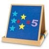 A wooden easel with a blue board and some stars