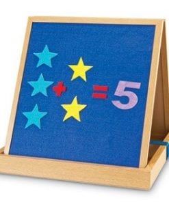A wooden easel with a blue board and some stars