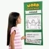 A girl is standing next to a poster board.