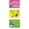 A set of three stickers with the words " read every day ".