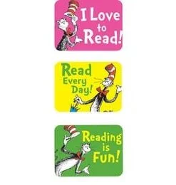 A set of three stickers with the words " read every day ".