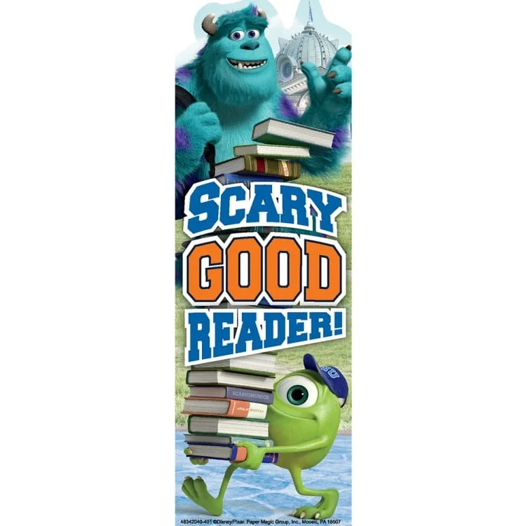 A bookmark with monsters inc and monster university