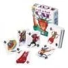 A cat playing cards game with the pieces laid out.