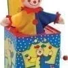 A clown in a box is shown with its head up.
