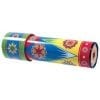 A colorful tube of crackers with different designs.