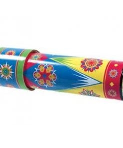 A colorful tube of crackers with different designs.