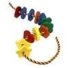 A colorful toy is attached to a string.