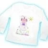 A white long sleeve shirt with a drawing of a girl.