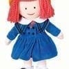 A doll with red hair and blue dress