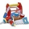 A Toolbox Fill and Spill Toddler Toy with toys and tools.