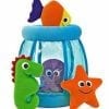 A group of stuffed animals in a glass jar.