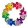 A circle of colorful fish with different colors.