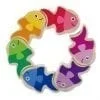 A circle of colorful fish with different colors.