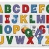 A colorful alphabet board with letters and numbers.