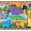 A wooden puzzle with different animals on it.