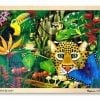 A painting of a leopard and butterfly in the jungle.