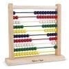 A wooden abacus with colored beads on top of it.