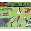 A sound puzzle of zoo animals with a zebra, lion and parrot.
