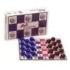 A new york mets checkers game with the american flag on it.