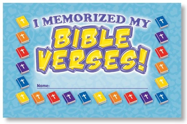 A blue cover with the words " i memorized my bible verses ".