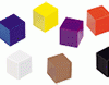 A group of eight different colored cubes.