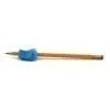 A pencil with a blue eraser on top of it.
