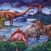 A painting of dinosaurs in the water