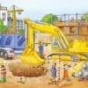A group of people standing around digging and working.