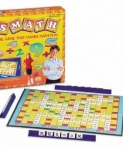 A board game with a man standing next to the box.