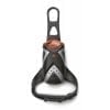 A black and silver harness with an orange strap.