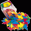 A box of colorful plastic shapes.