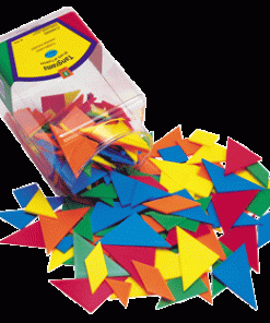 A box of colorful plastic shapes.