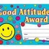 A good attitude award with smiley faces on it.