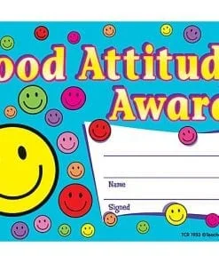 A good attitude award with smiley faces on it.