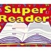 A picture of an open book with the words " super readers ".