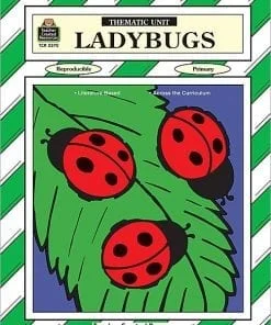 A book cover with three red and black ladybugs on leaves.