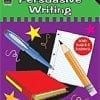 A book cover with writing instruments and books.
