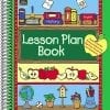 A green cover with apple and school theme.