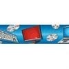 A blue banner with computer equipment on it.