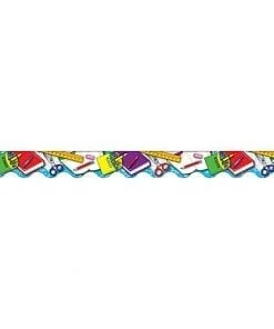 A colorful border of paper with the shapes and colors.