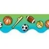 A green and blue border with sports balls